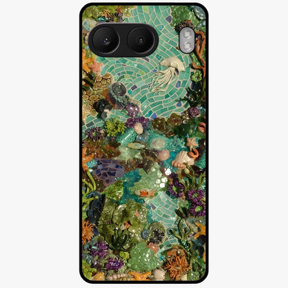 Underwater Mosaic Art Glass Case for 1+Nord 4 artistic front view featuring mosaic inspired underwater artwork