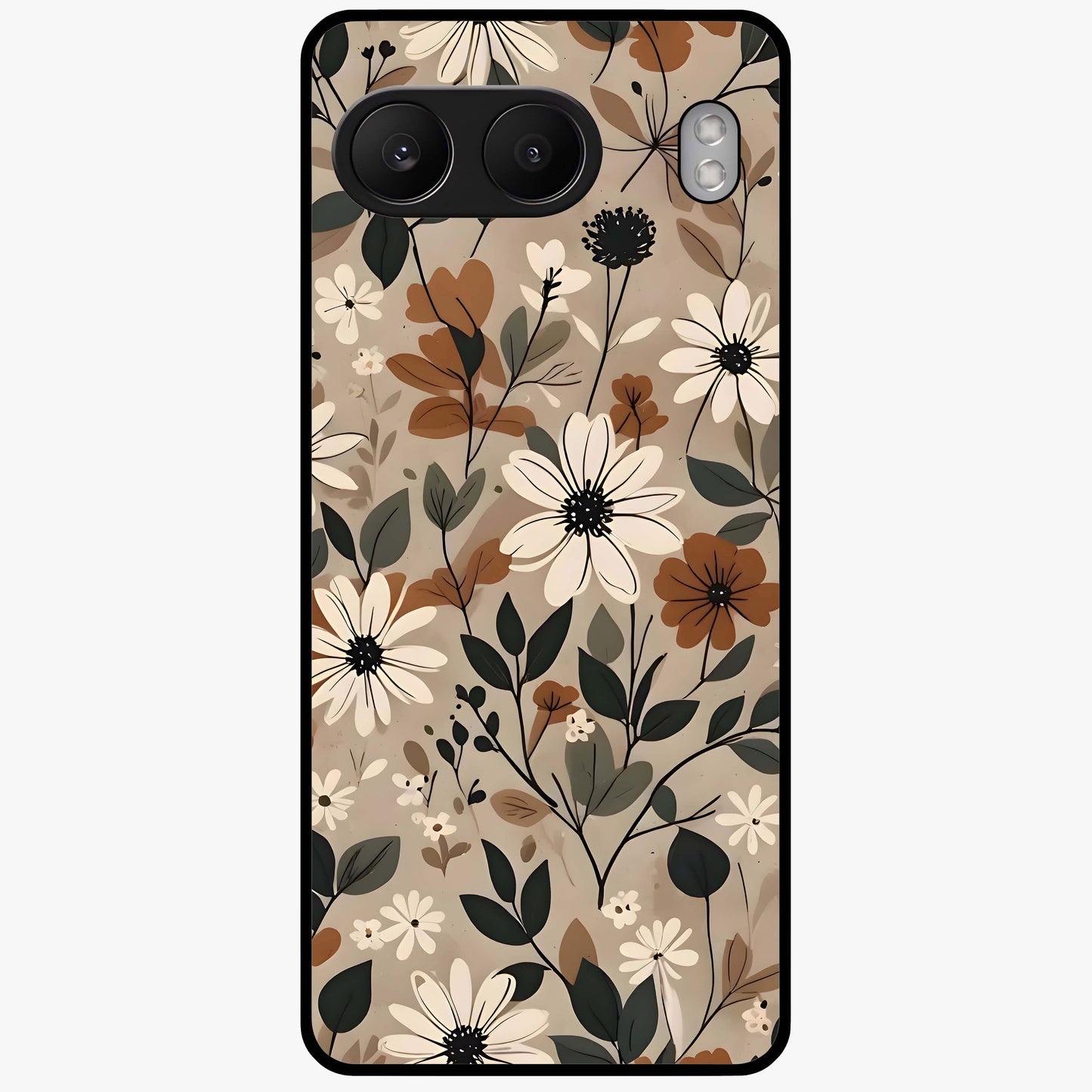 Vector Flowers Glass Case for 1+Nord 4 clean front view featuring sharp vector style floral artwork