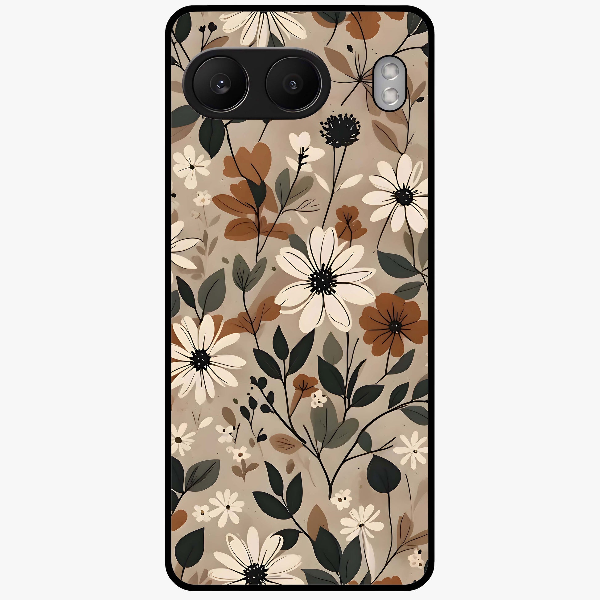 Vector Flowers Glass Case for 1+Nord 4 clean front view featuring sharp vector style floral artwork