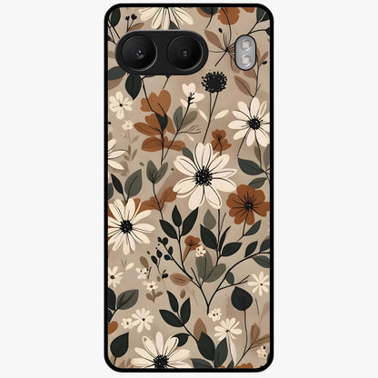 Vector Flowers Glass Case for 1+Nord 4 clean front view featuring sharp vector style floral artwork