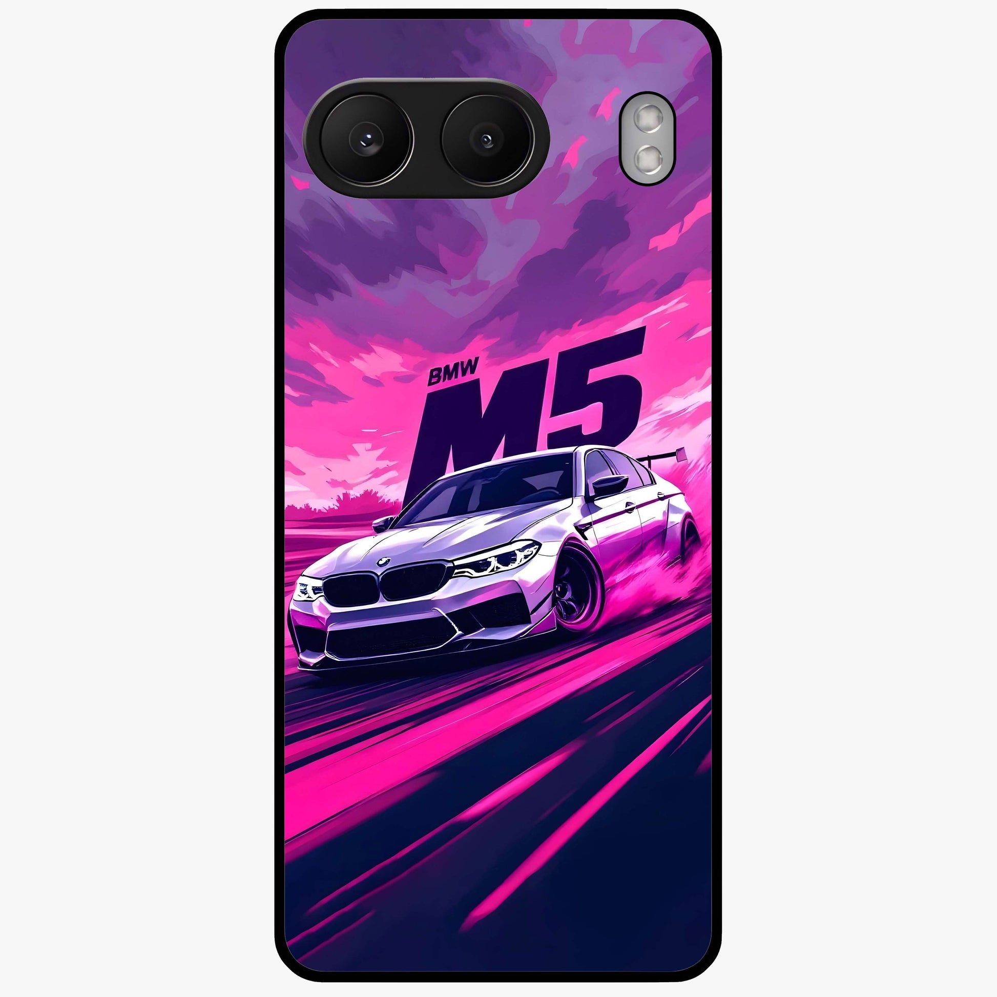 Velocity Drift Pulse Glass Case for 1+Nord 4 dynamic front view featuring racing inspired motion artwork