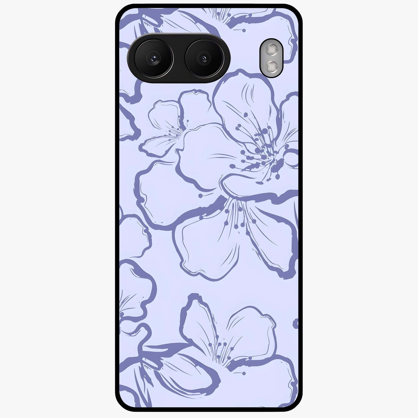 Violet Sketch Garden Glass Case for 1+Nord 4 artistic front view featuring floral sketch artwork in violet tones