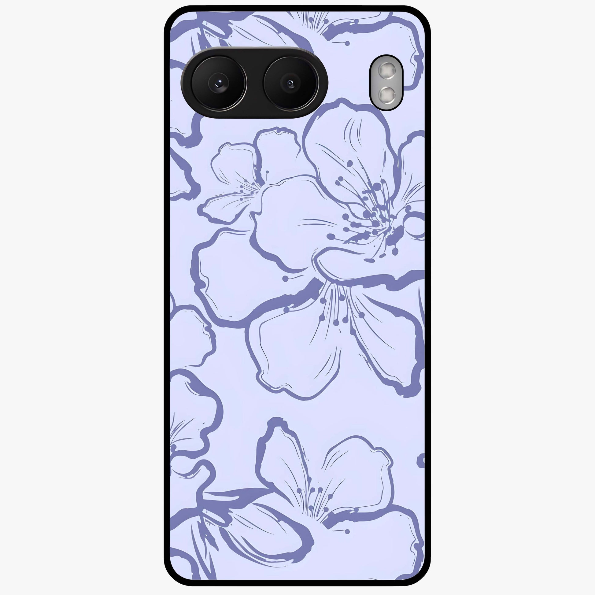 Violet Sketch Garden Glass Case for 1+Nord 4 artistic front view featuring floral sketch artwork in violet tones