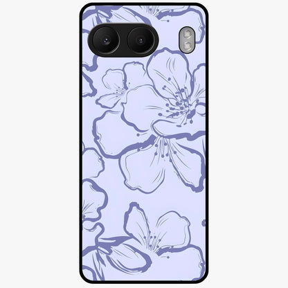 Violet Sketch Garden Glass Case for 1+Nord 4 artistic front view featuring floral sketch artwork in violet tones