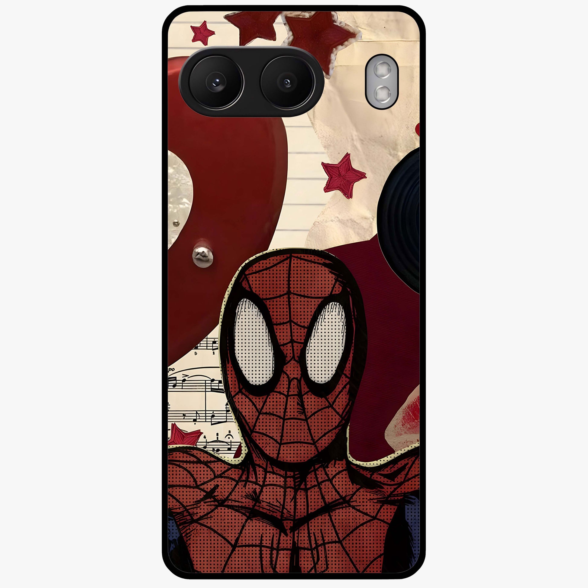 Web Warrior Vibes Glass Case for 1+Nord 4 dynamic front view featuring superhero inspired web themed artwork