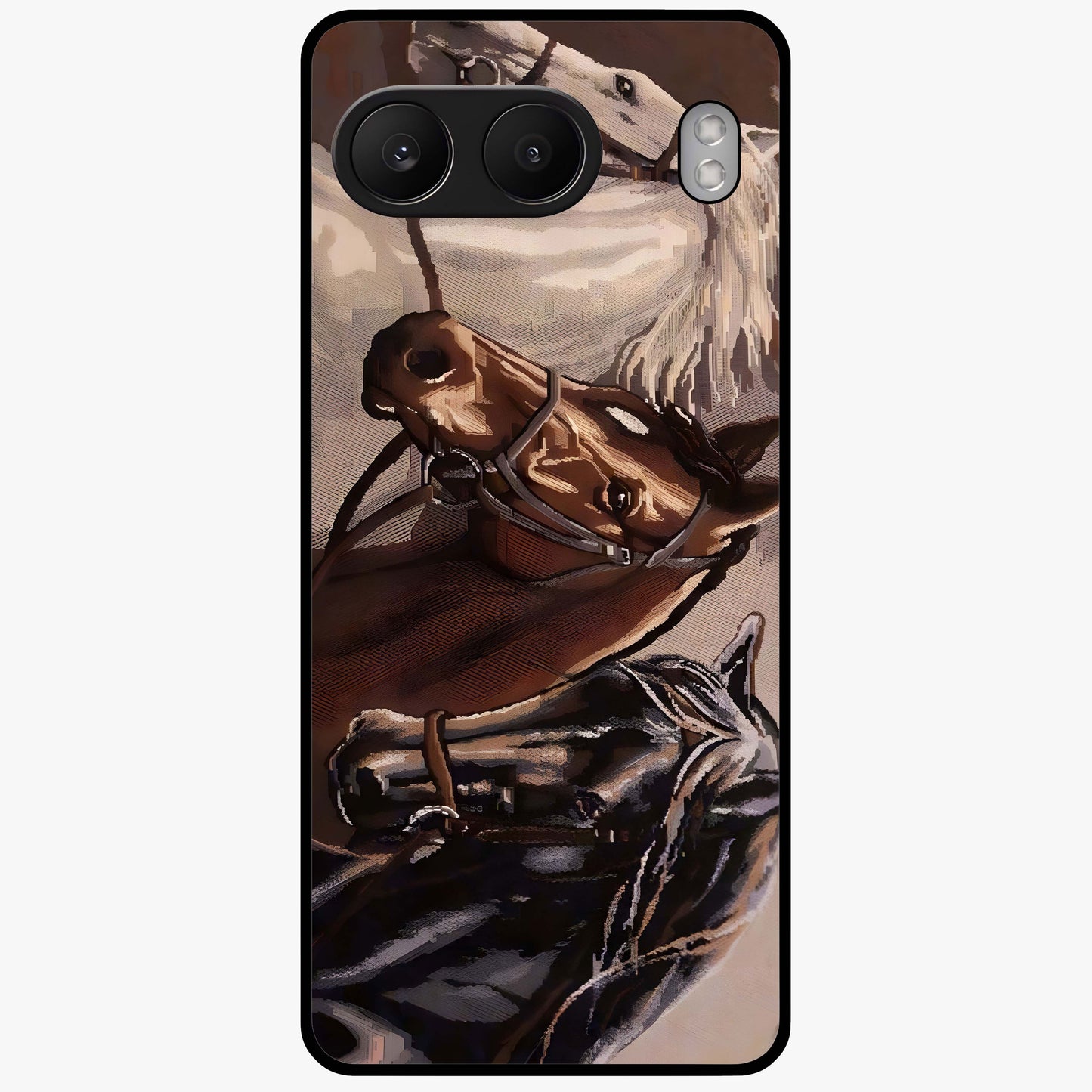 Wild Trio Gallop Glass Case for 1+Nord 4 powerful front view featuring three horses in motion with dynamic artwork