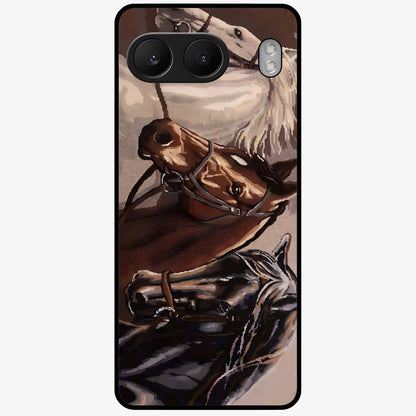 Wild Trio Gallop Glass Case for 1+Nord 4 powerful front view featuring three horses in motion with dynamic artwork