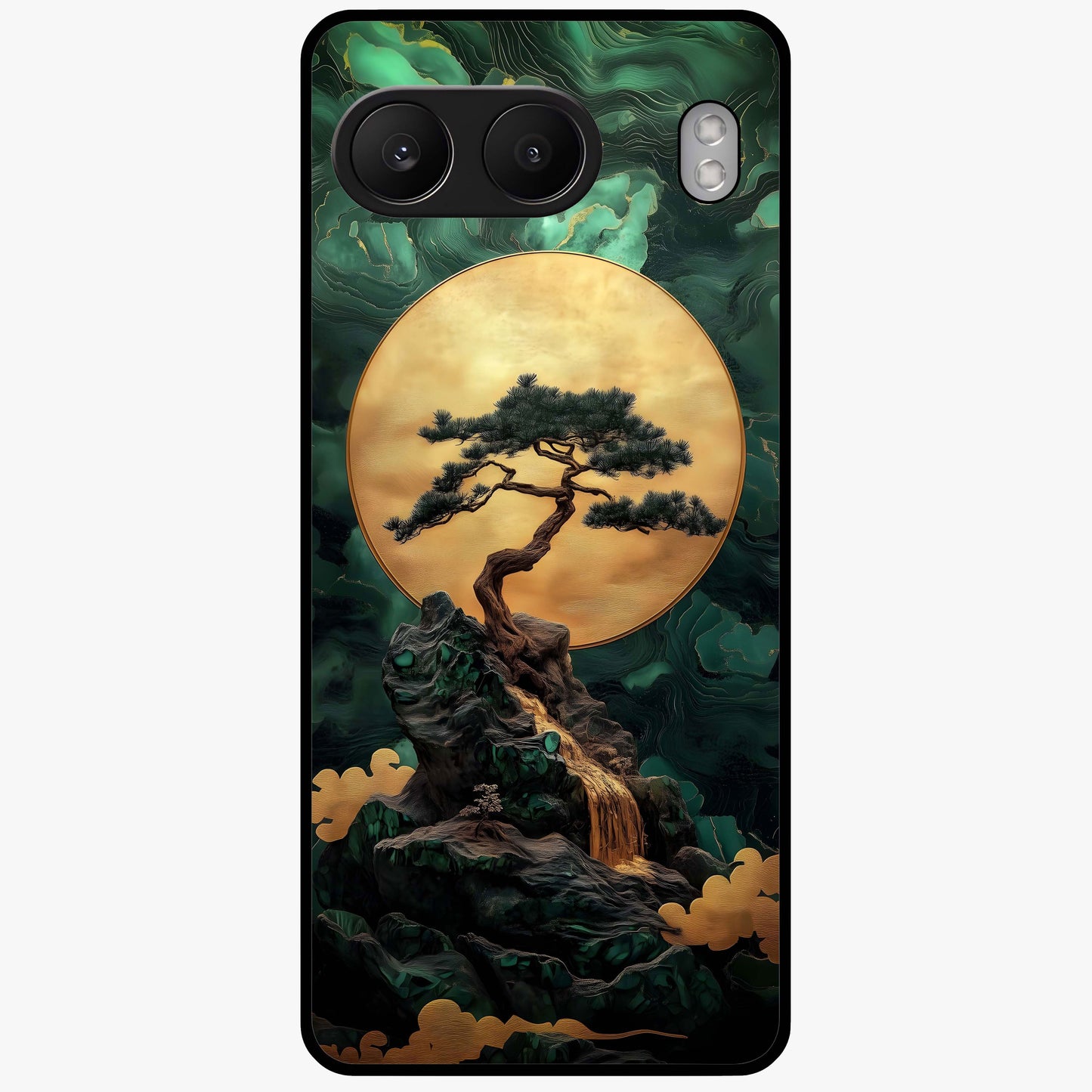 Zen Moon Rise Glass Case for 1+Nord 4 tranquil front view featuring rising moon artwork in minimalist style