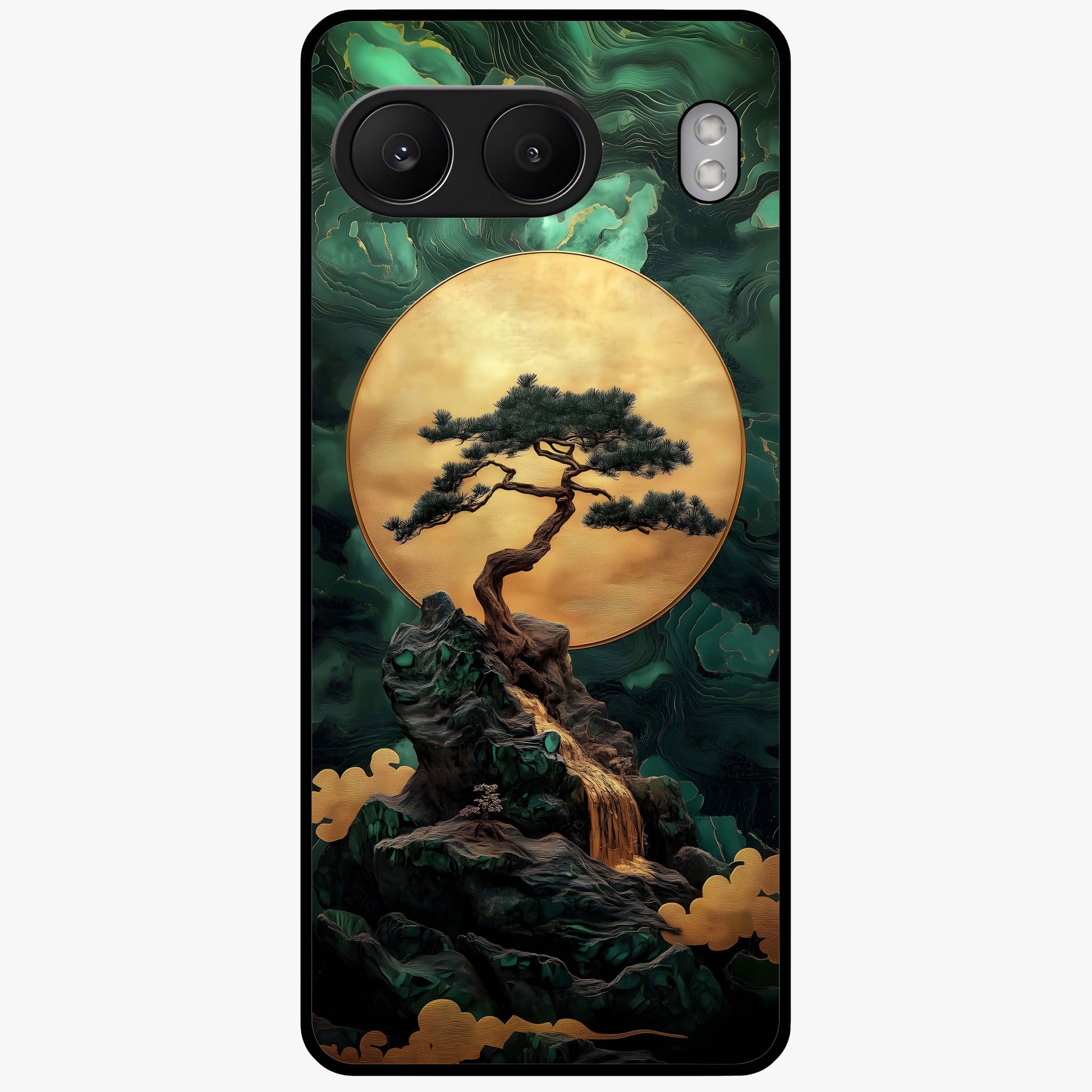 Zen Moon Rise Glass Case for 1+Nord 4 tranquil front view featuring rising moon artwork in minimalist style