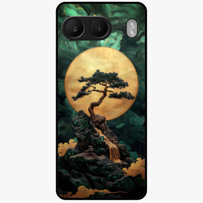 Zen Moon Rise Glass Case for 1+Nord 4 tranquil front view featuring rising moon artwork in minimalist style