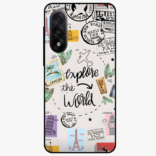 Adventure Awaits Art Glass Case for 1+Nord 5 front view featuring bold travel inspired typography artwork