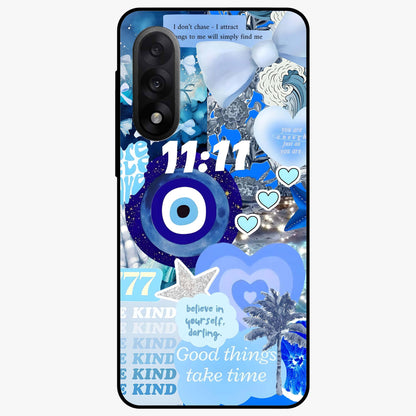 Aesthetic Be Kind Eye Glass Case for 1+Nord 5 front view featuring minimal eye illustration with positive message