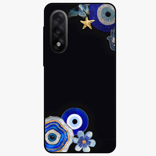 Aesthetic Blue Evil Eye Glass Case for 1+Nord 5 front view featuring vibrant traditional evil eye artwork