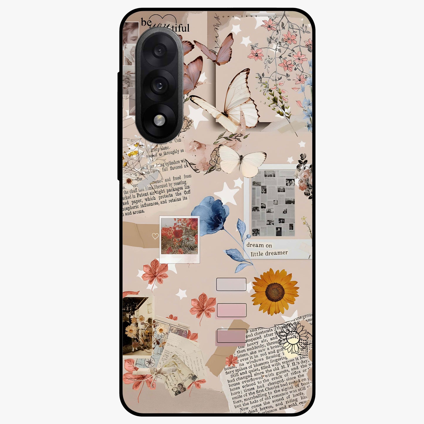 Aesthetic Butterfly Glass Case for 1+Nord 5 front view featuring elegant butterfly artwork with soft aesthetic tones