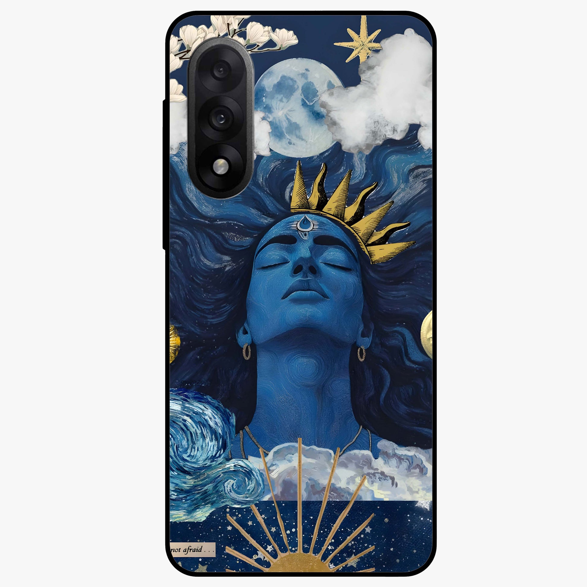 Aesthetic Lord Shiva Glass Case for 1+Nord 5 bold front view featuring detailed spiritual Shiva artwork