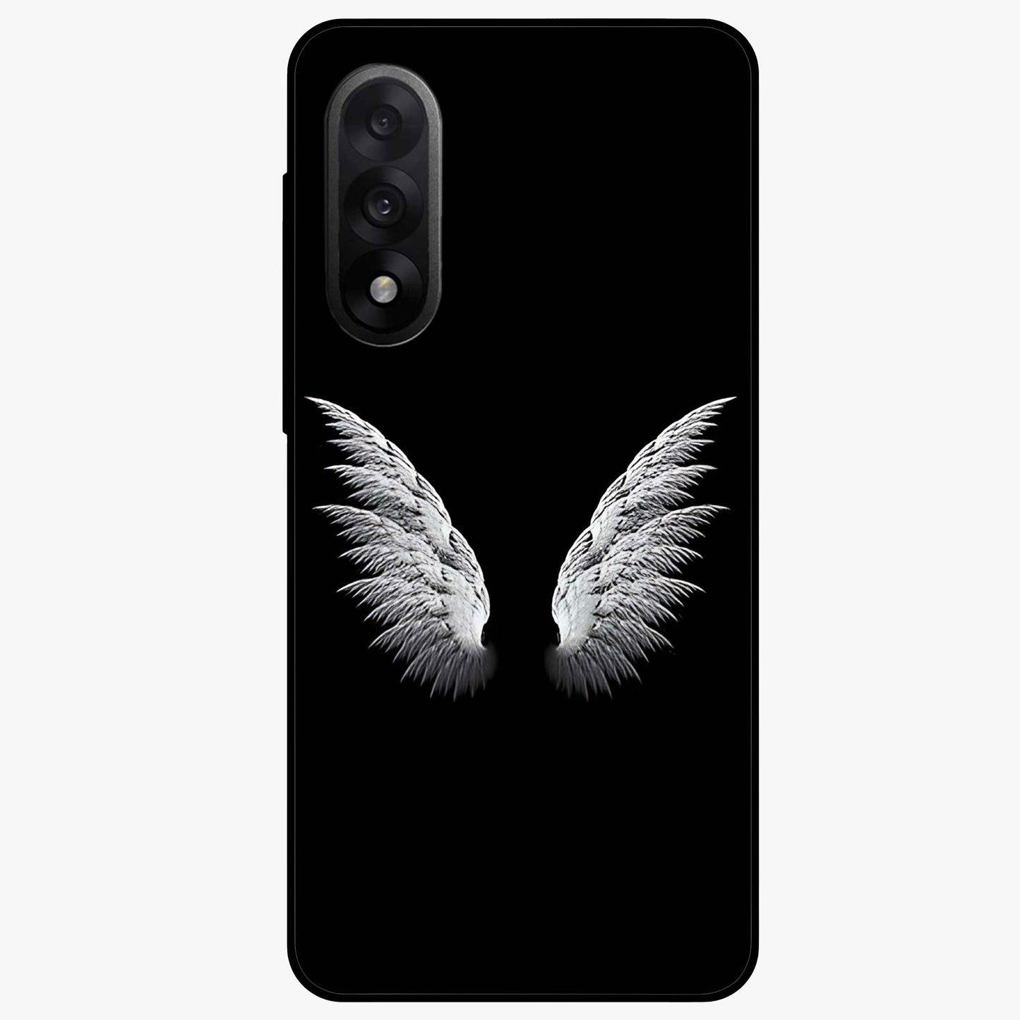 Angel Wing Grace Glass Case for 1+Nord 5 elegant front view featuring soft angel wing artwork