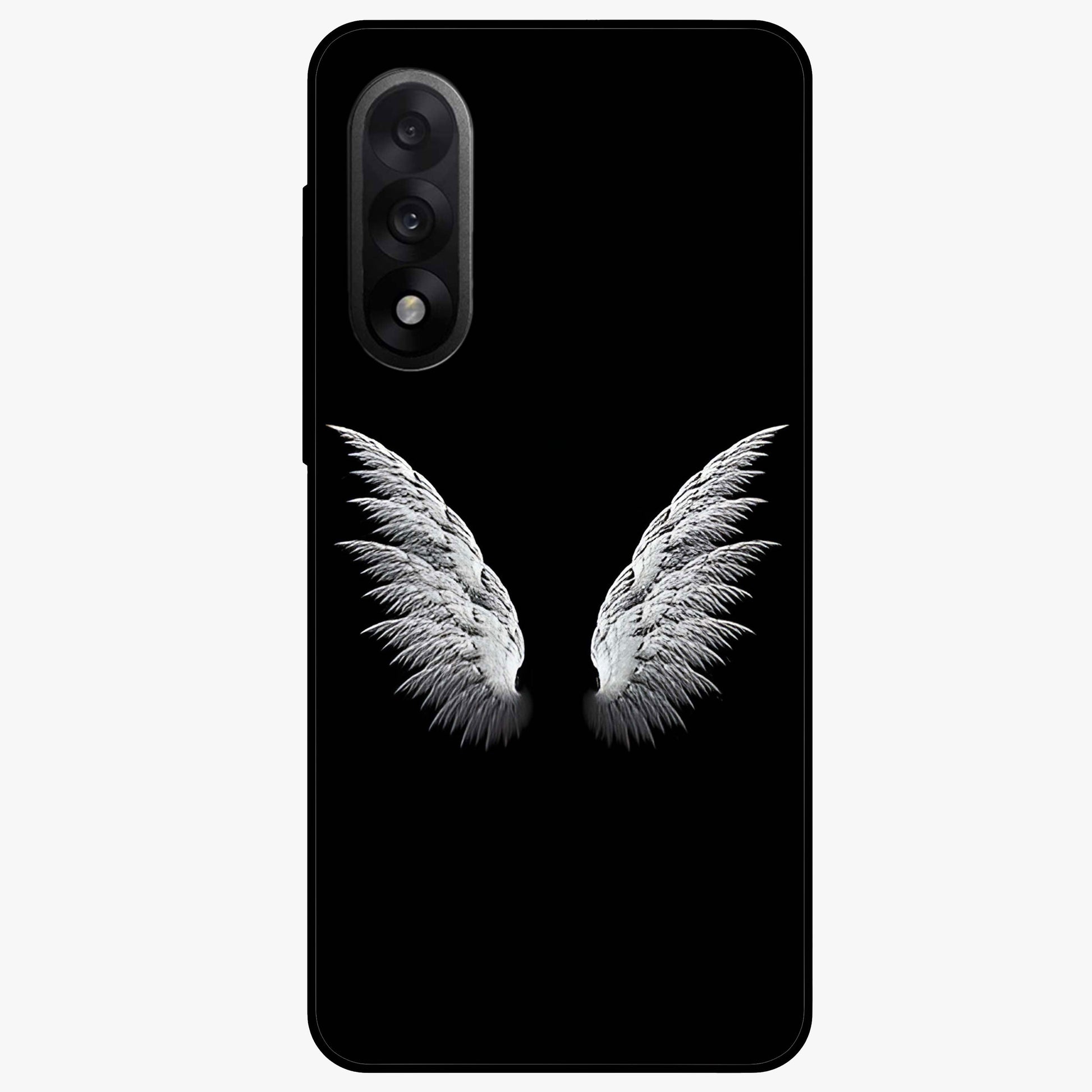 Angel Wing Grace Glass Case for 1+Nord 5 elegant front view featuring soft angel wing artwork
