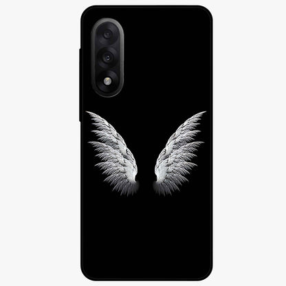 Angel Wing Grace Glass Case for 1+Nord 5 elegant front view featuring soft angel wing artwork