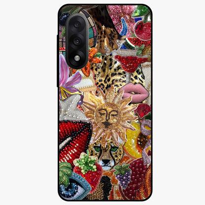 Beaded Fashion Jungle Glass Case for 1+Nord 5 bold front view featuring beaded jungle themed artwork