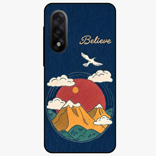 Believe Sky Escape Glass Case for 1+Nord 5 inspirational front view featuring sky inspired artwork with uplifting message