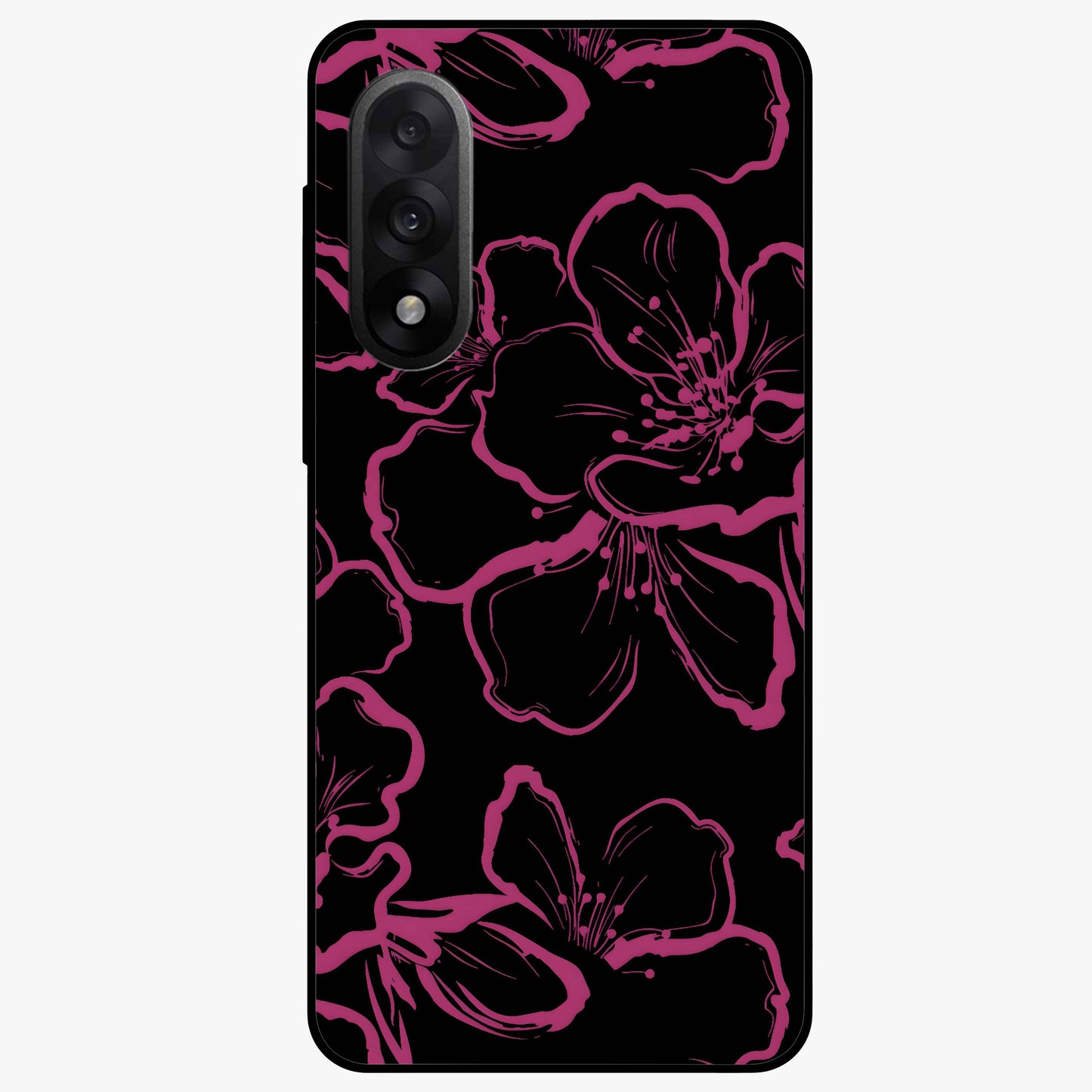 Black Violet Sketch Garden Glass Case for 1+Nord 5 artistic front view featuring violet floral sketch artwork