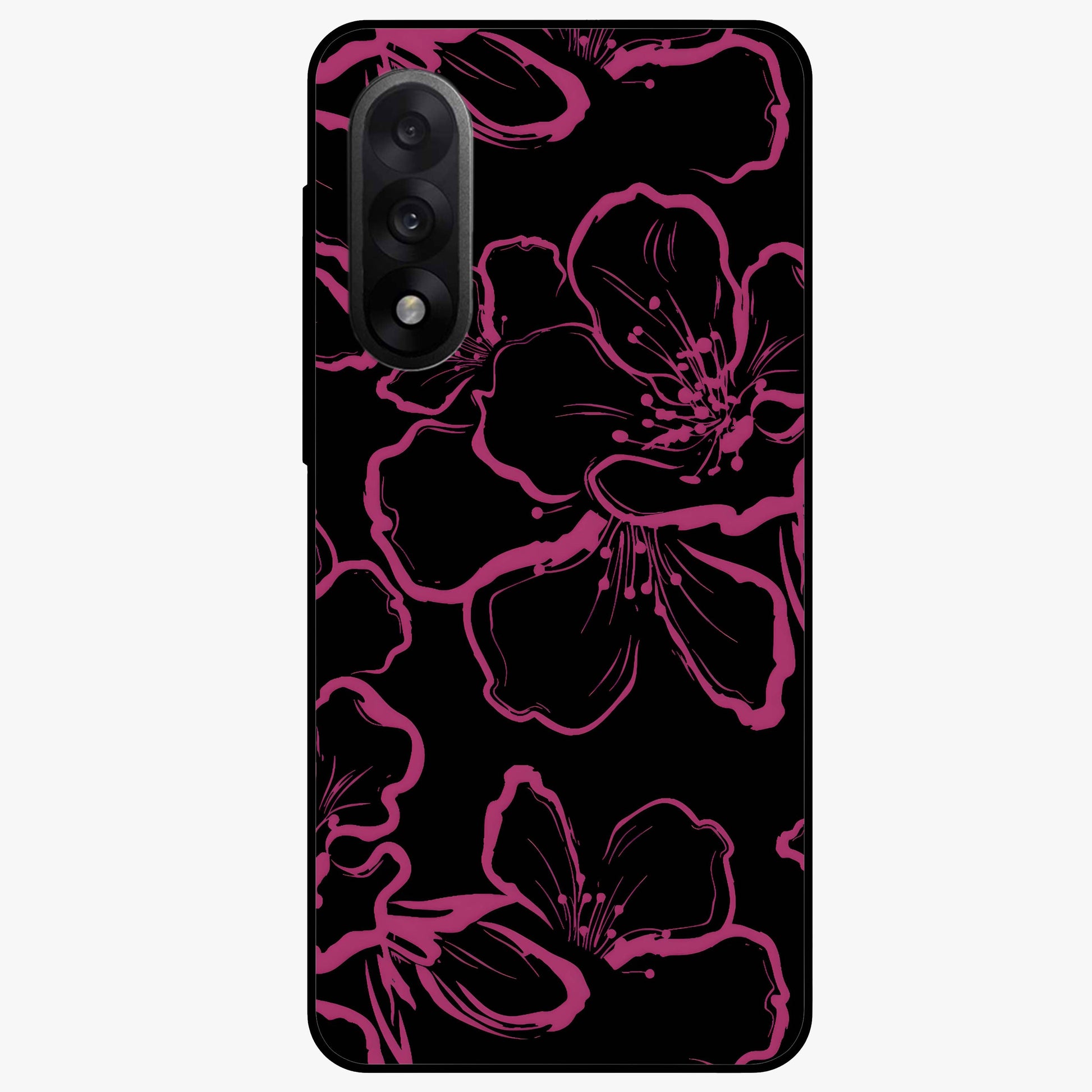 Black Violet Sketch Garden Glass Case for 1+Nord 5 artistic front view featuring violet floral sketch artwork