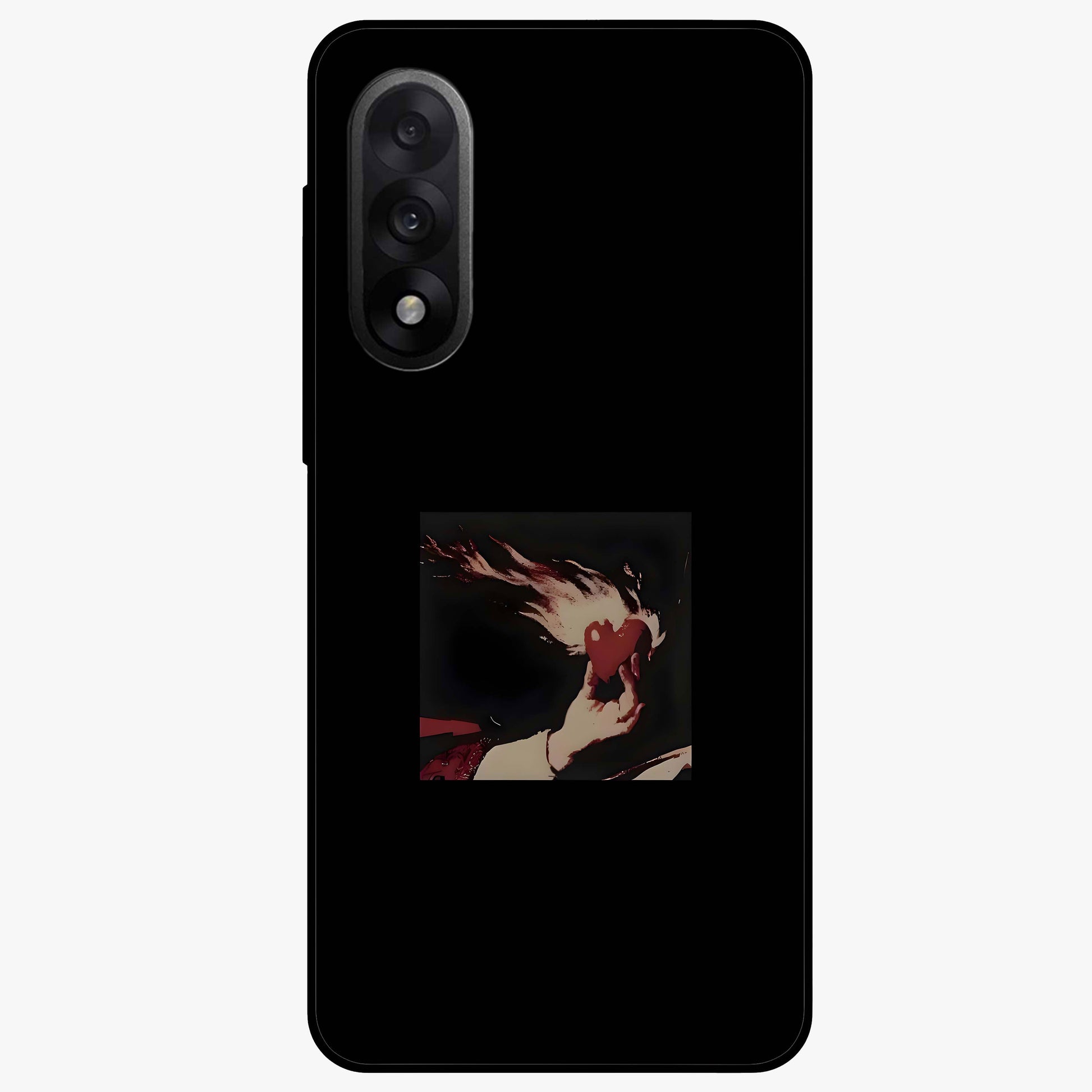 Blazing Heart Faith Glass Case for 1+Nord 5 showing full back design in clean flat view with fiery heart artwork and glossy glass finish.