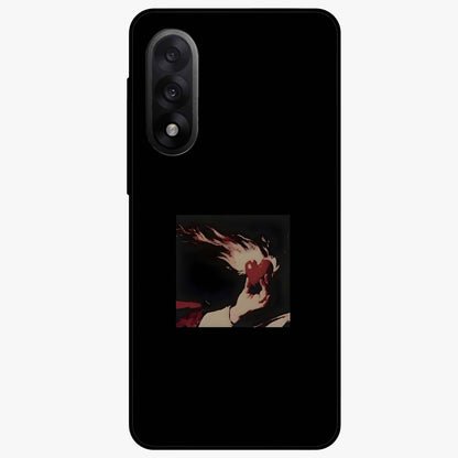 Blazing Heart Faith Glass Case for 1+Nord 5 showing full back design in clean flat view with fiery heart artwork and glossy glass finish.