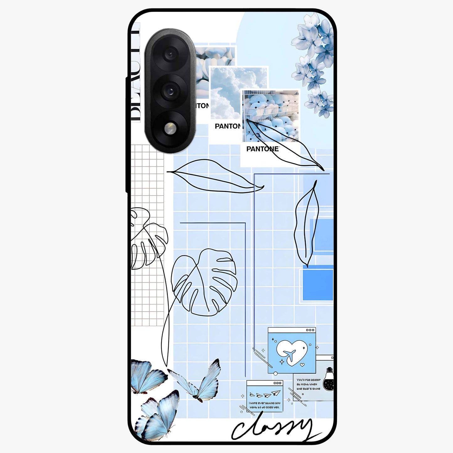 Blue Aesthetic Flower Glass Case for 1+Nord 5 elegant front view featuring soft blue floral artwork