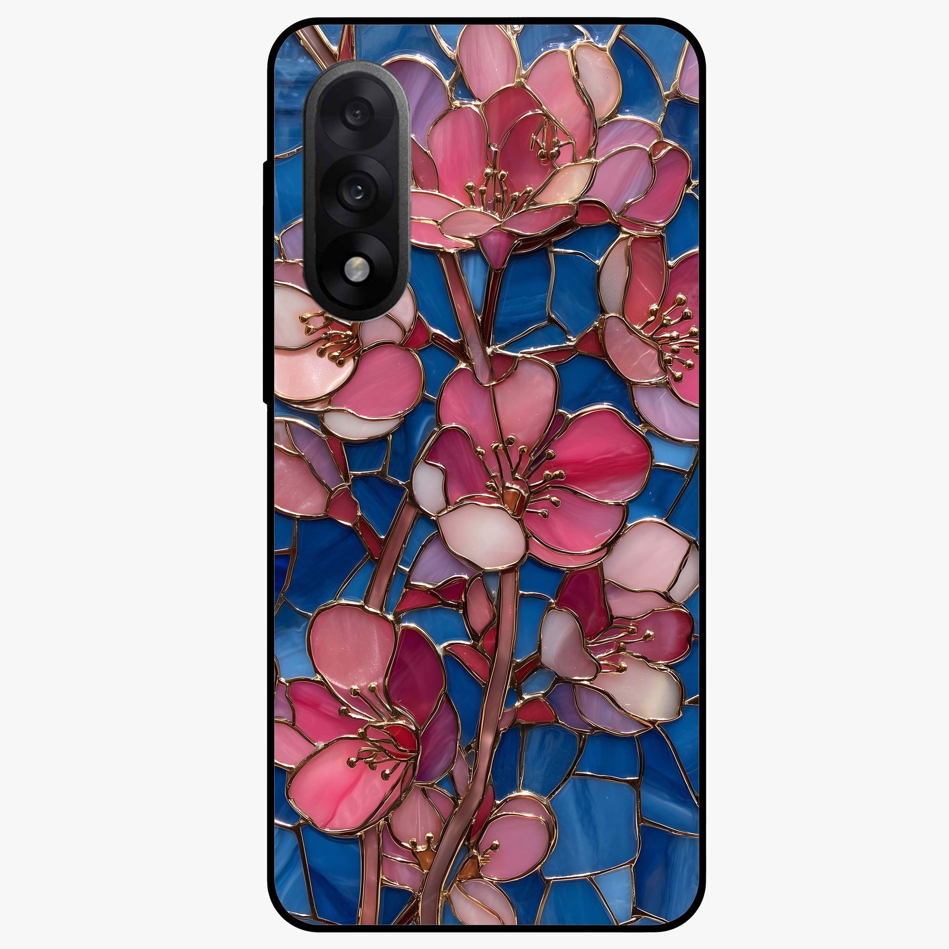 Blush Bloom Glass Case for 1+Nord 5 soft front view featuring pastel blush floral artwork