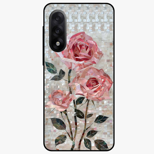 Blush Mosaic Bloom Glass Case for 1+Nord 5 artistic front view featuring mosaic style floral artwork