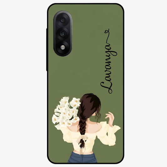 Braided Spring Beauty With Custom Name Glass Case for 1+Nord 5 elegant front view featuring braided floral artwork with personalized name design