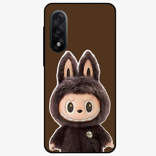 Brown Labubu Design Glass Case for 1+Nord 5 cute front view featuring playful Labubu character artwork in warm brown tones