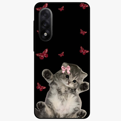 Butterfly Cat Bliss Glass Case for 1+Nord 5 charming front view featuring cat and butterfly aesthetic artwork