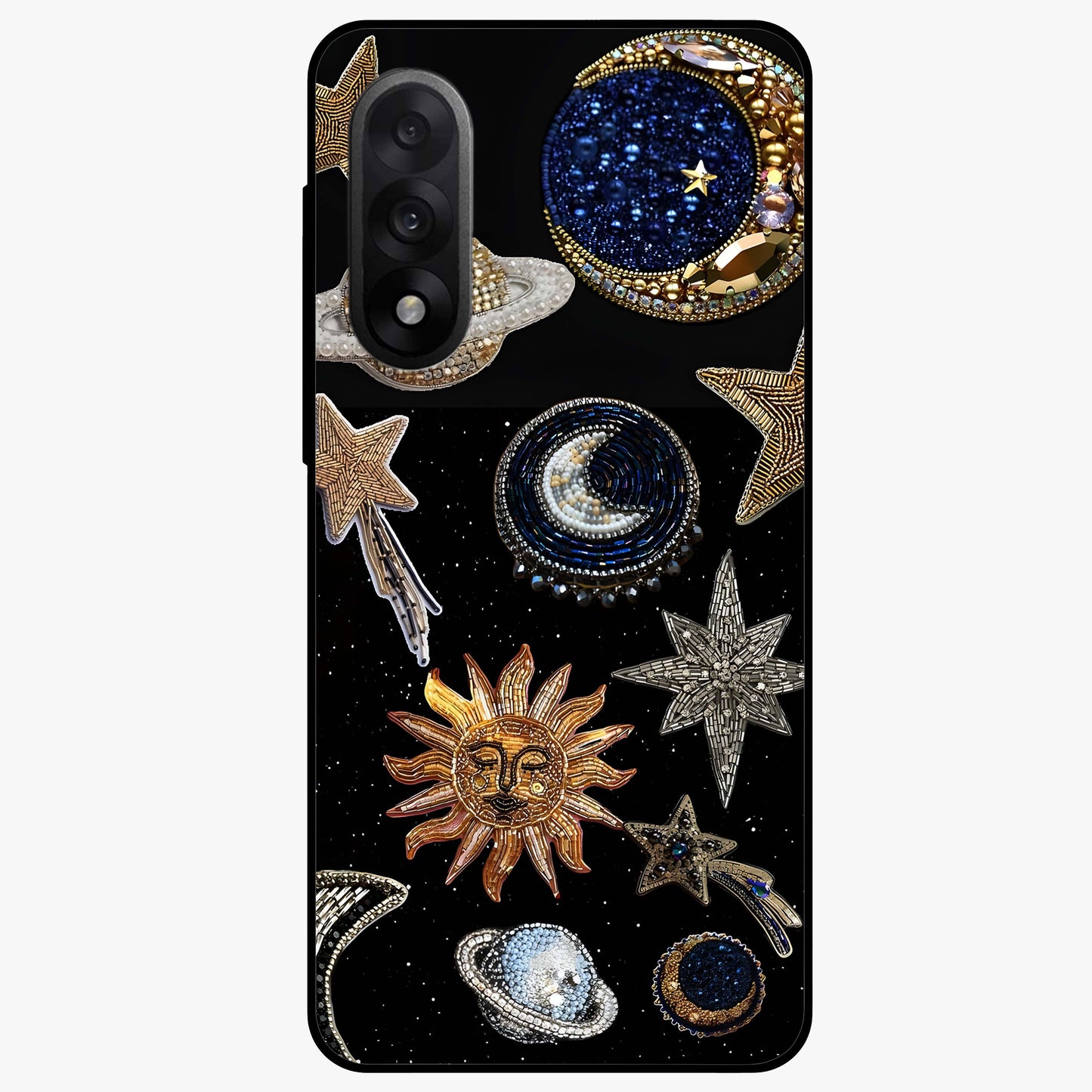 Celestial Gem Constellations Glass Case for 1+Nord 5 elegant front view featuring gemstone inspired constellation artwork
