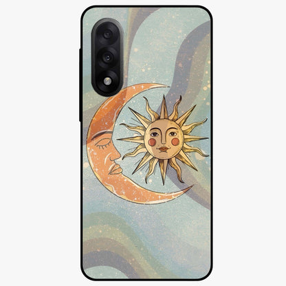 Celestial Harmony Vibes Glass Case for 1+Nord 5 serene front view featuring balanced cosmic artwork with calming tones