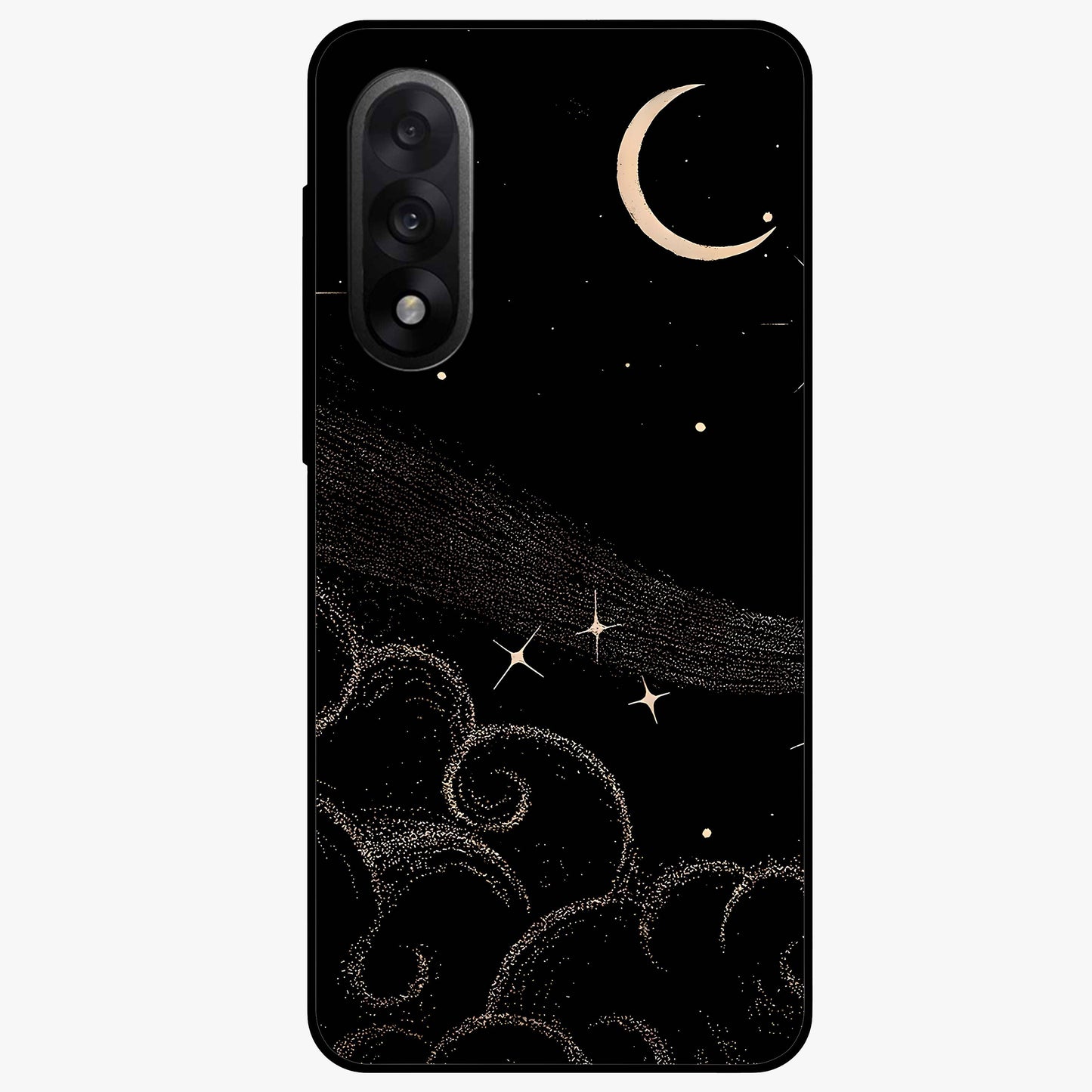 Celestial Midnight Veil Glass Case for 1+Nord 5 dramatic front view featuring deep midnight sky artwork