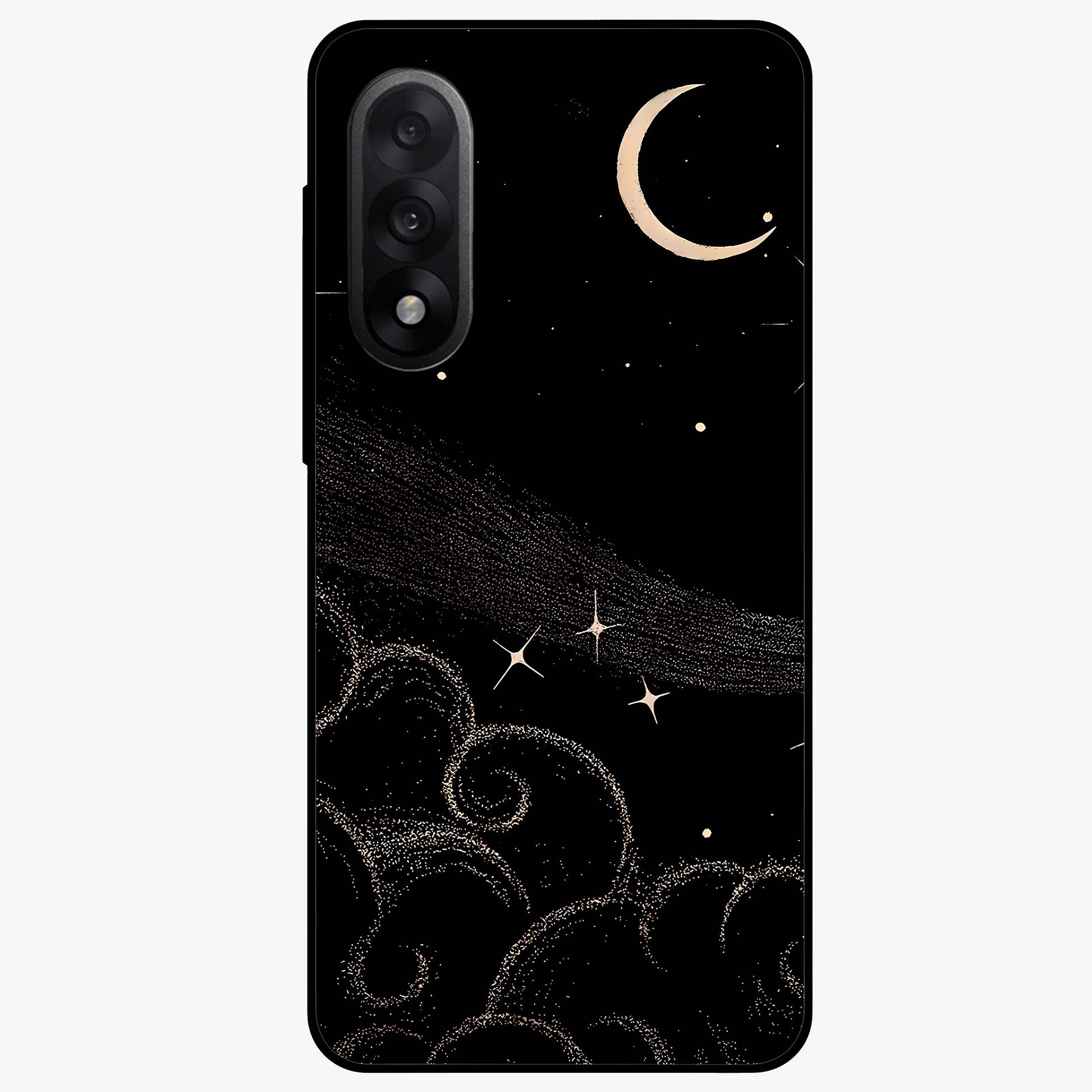 Celestial Midnight Veil Glass Case for 1+Nord 5 dramatic front view featuring deep midnight sky artwork