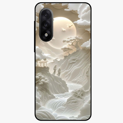 Celestial Origami Glass Case for 1+Nord 5 artistic front view featuring folded origami inspired cosmic artwork