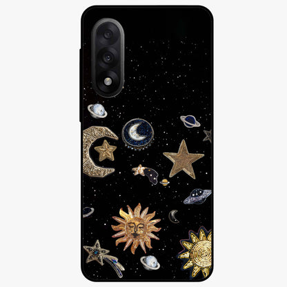 Celestial Star Charm Glass Case for 1+Nord 5 radiant front view featuring star inspired cosmic artwork