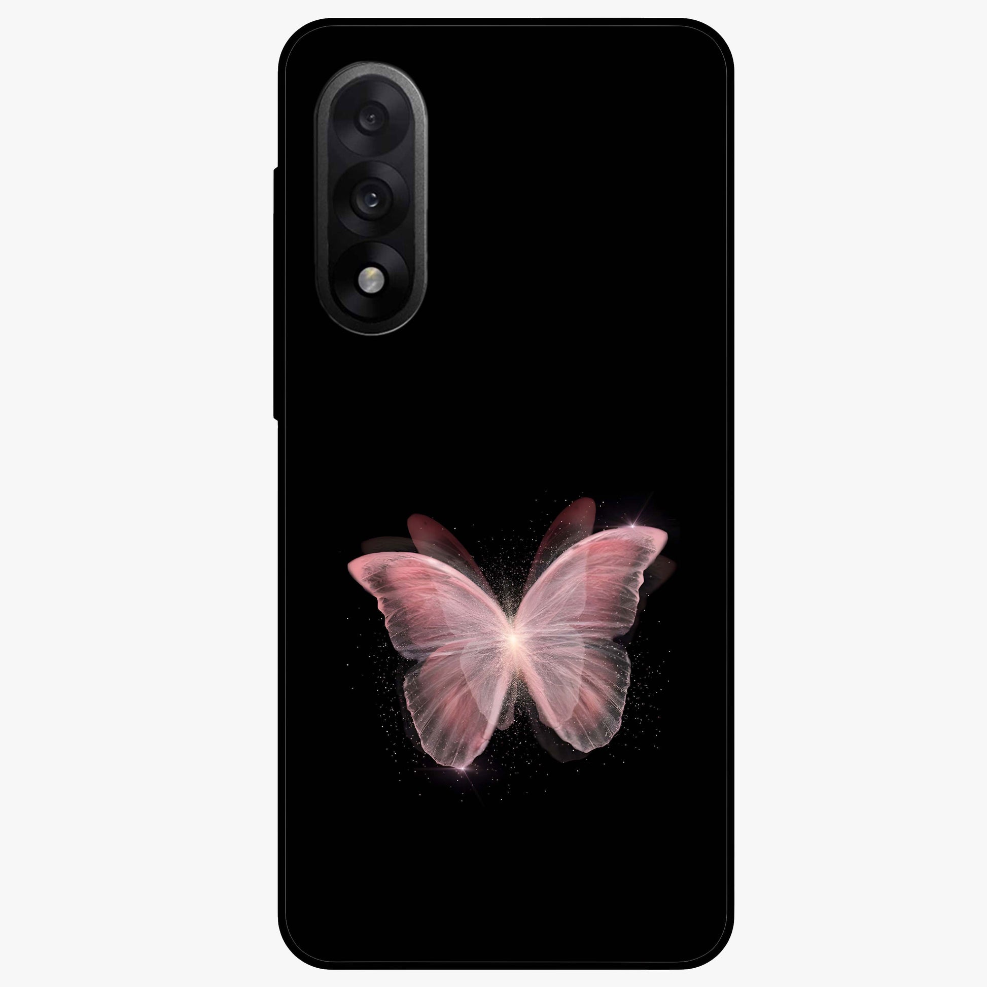 Celestial Wings Butterfly Glass Case for 1+Nord 5 elegant front view featuring butterfly artwork with cosmic accents