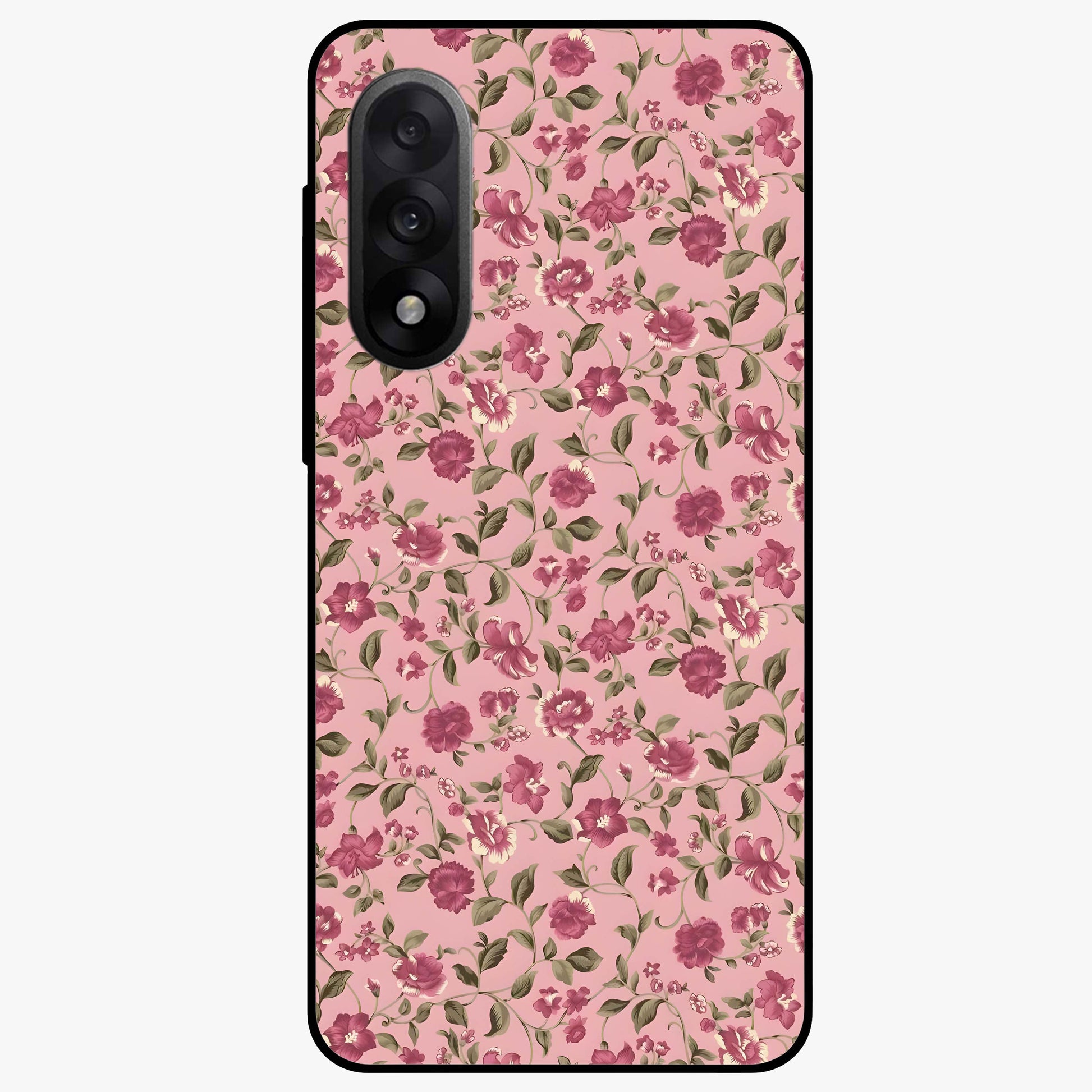 Charming Pink Floral Glass Case for 1+Nord 5 soft front view featuring delicate pink floral artwork