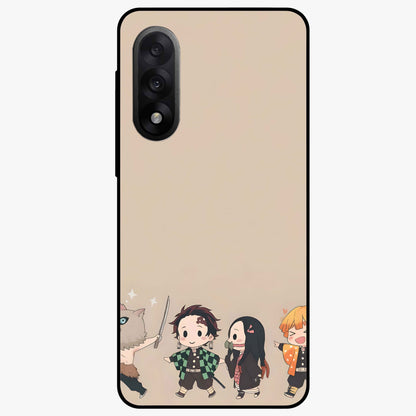 Chibi Demon Squad Glass Case for 1+Nord 5 playful front view featuring chibi style character artwork