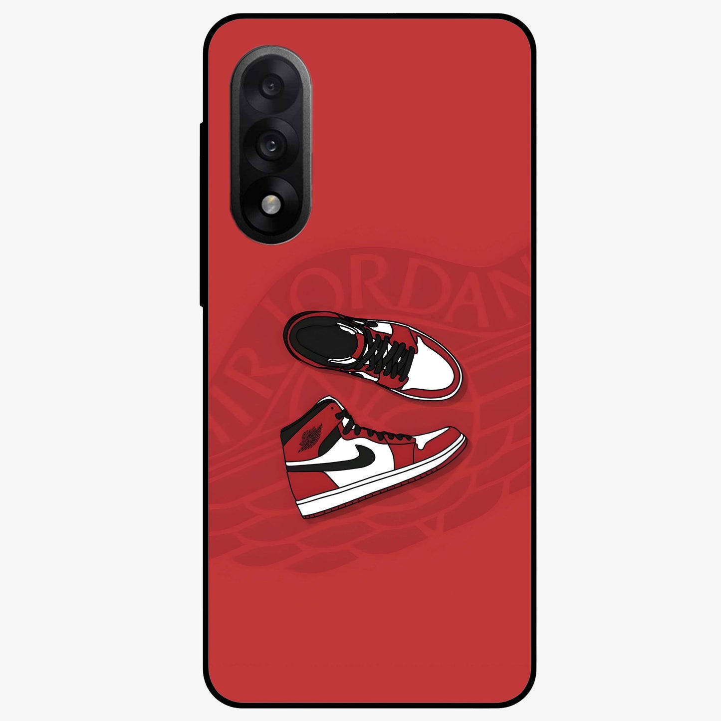 Classic Sneaker Float Glass Case for 1+Nord 5 showing full back design in clean flat view with floating sneaker artwork and glossy glass finish.