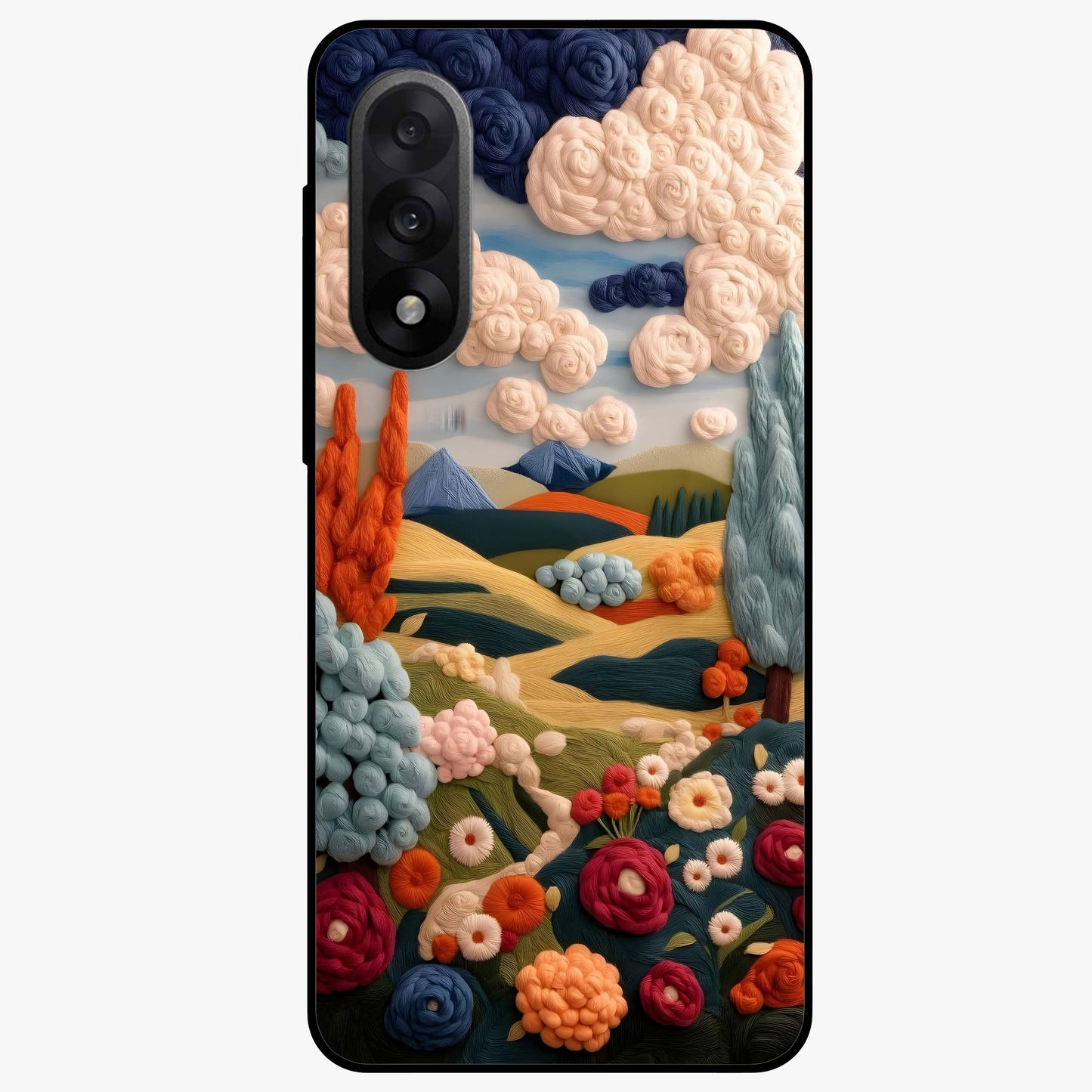 Cloud Cotton Meadows Printed Glass Case for 1+Nord 5 soft front view featuring dreamy meadow artwork with cloud inspired tones