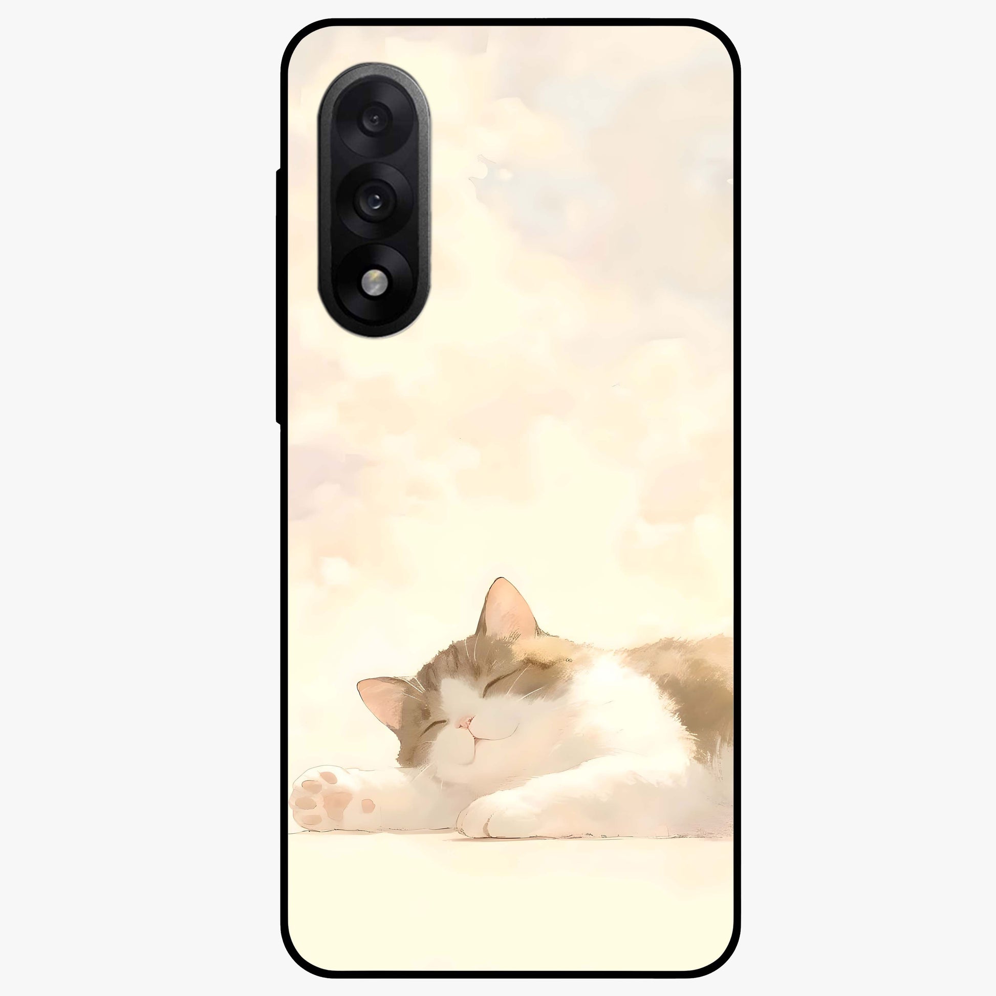 Cloud Nap Cat Glass Case for 1+Nord 5 adorable front view featuring cute sleeping cat artwork on soft cloud background