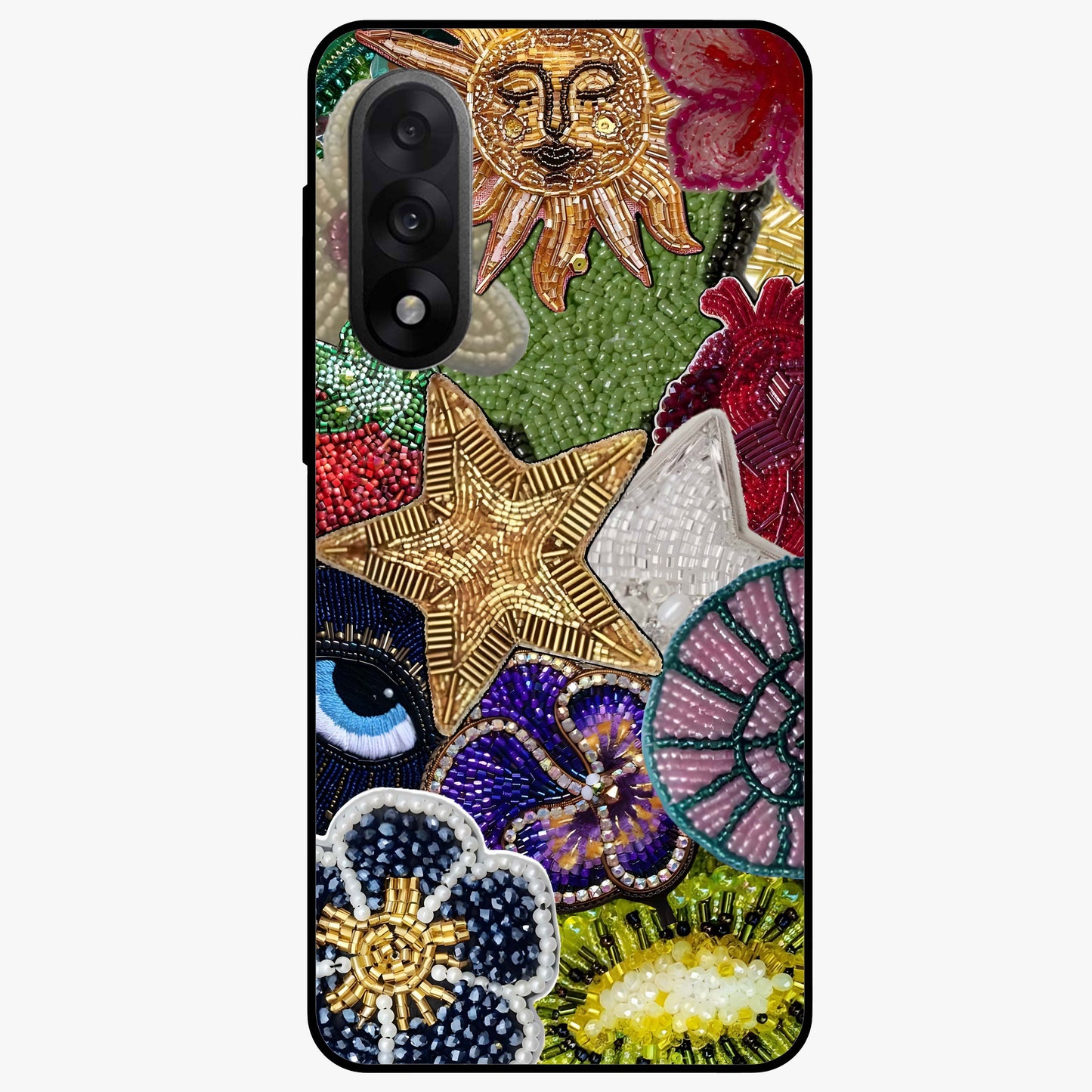 Cosmic Charm Shine Glass Case for 1+Nord 5 radiant front view featuring shimmering celestial artwork