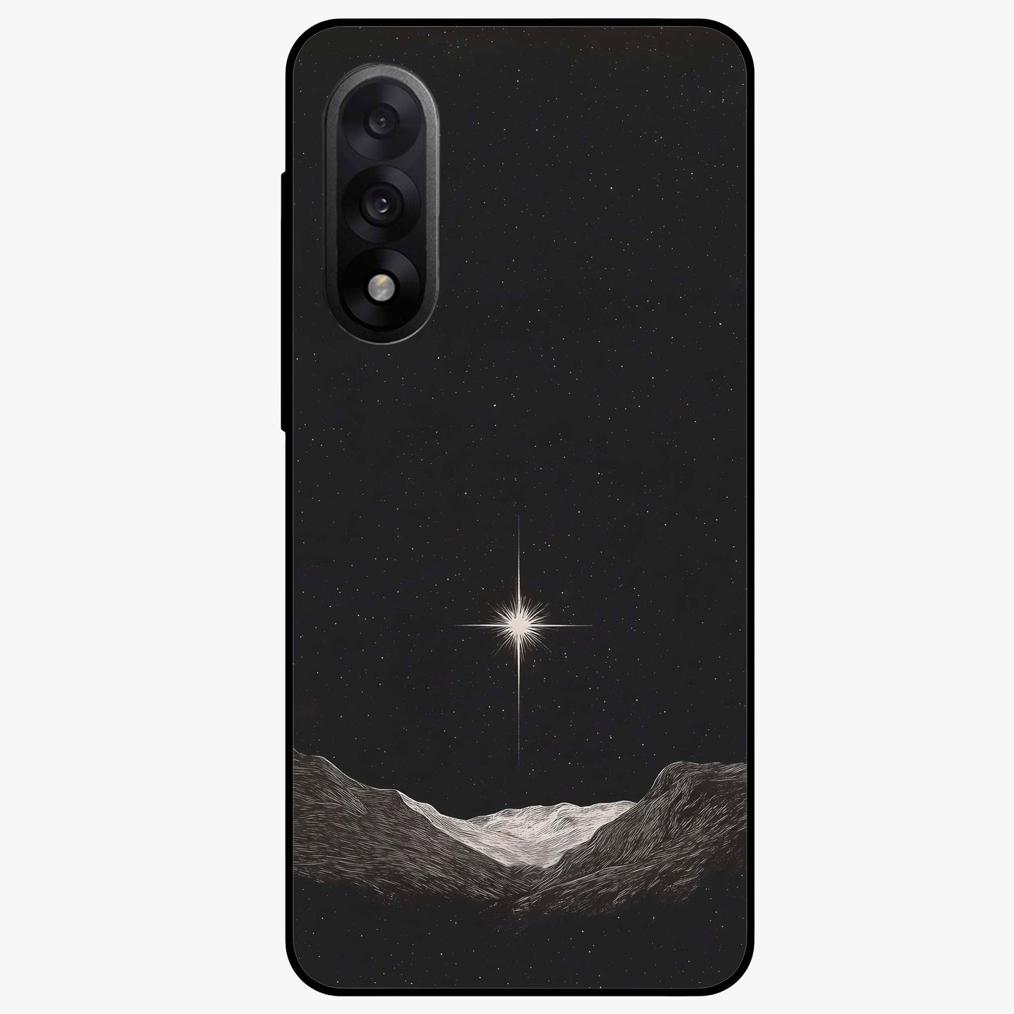 Cosmic Dream Night Glass Case for 1+Nord 5 dreamy front view featuring deep night sky artwork with glowing stars