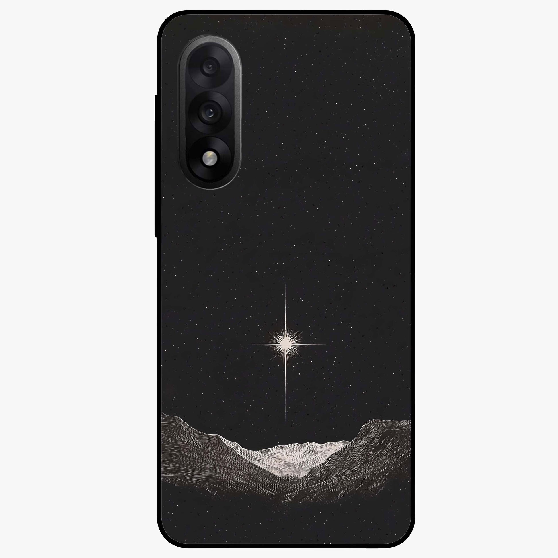 Cosmic Dream Night Glass Case for 1+Nord 5 dreamy front view featuring deep night sky artwork with glowing stars