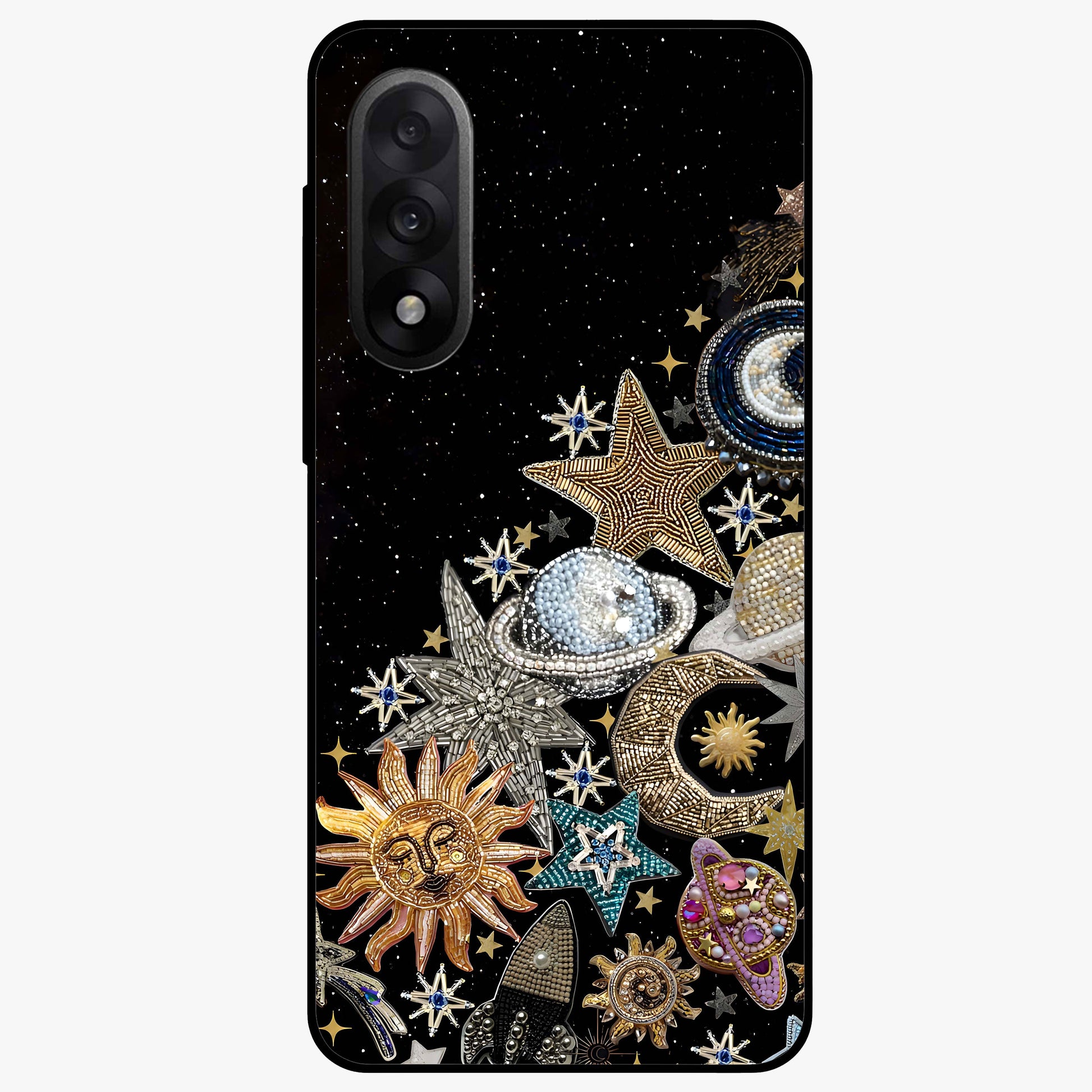 Cosmic Sparkle Dreams Glass Case for 1+Nord 5 magical front view featuring sparkling star artwork with dreamy gradients